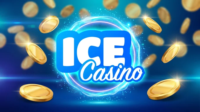 Logo ICE Casino w świetlistym kręgu monet — symbol oferty bonusowej